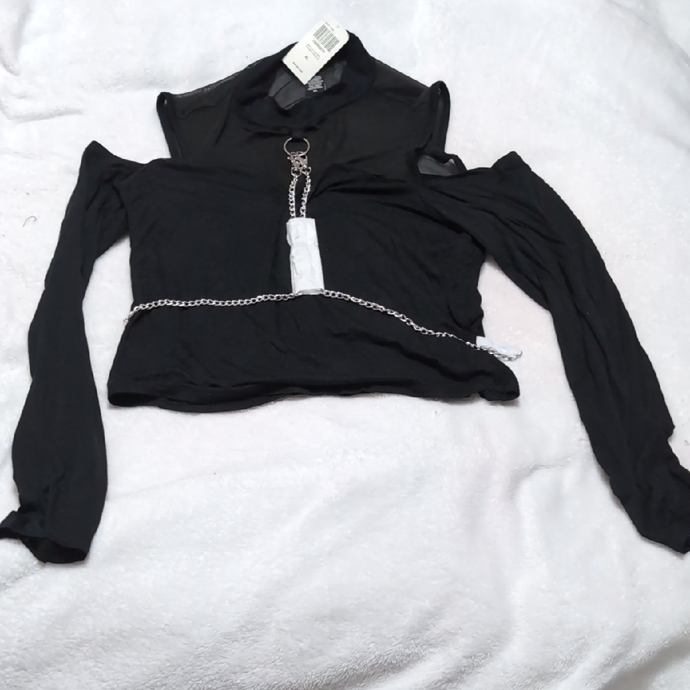 Hot Topic Black Blouse With Chain Detail And Thumbholes In Sleeves
